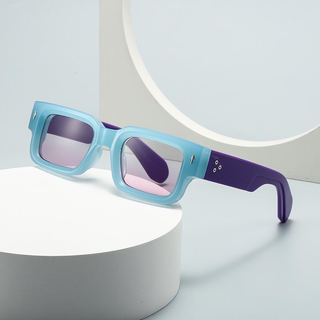 Retro Square Frame Sunglasses- Sky Blue and Purple